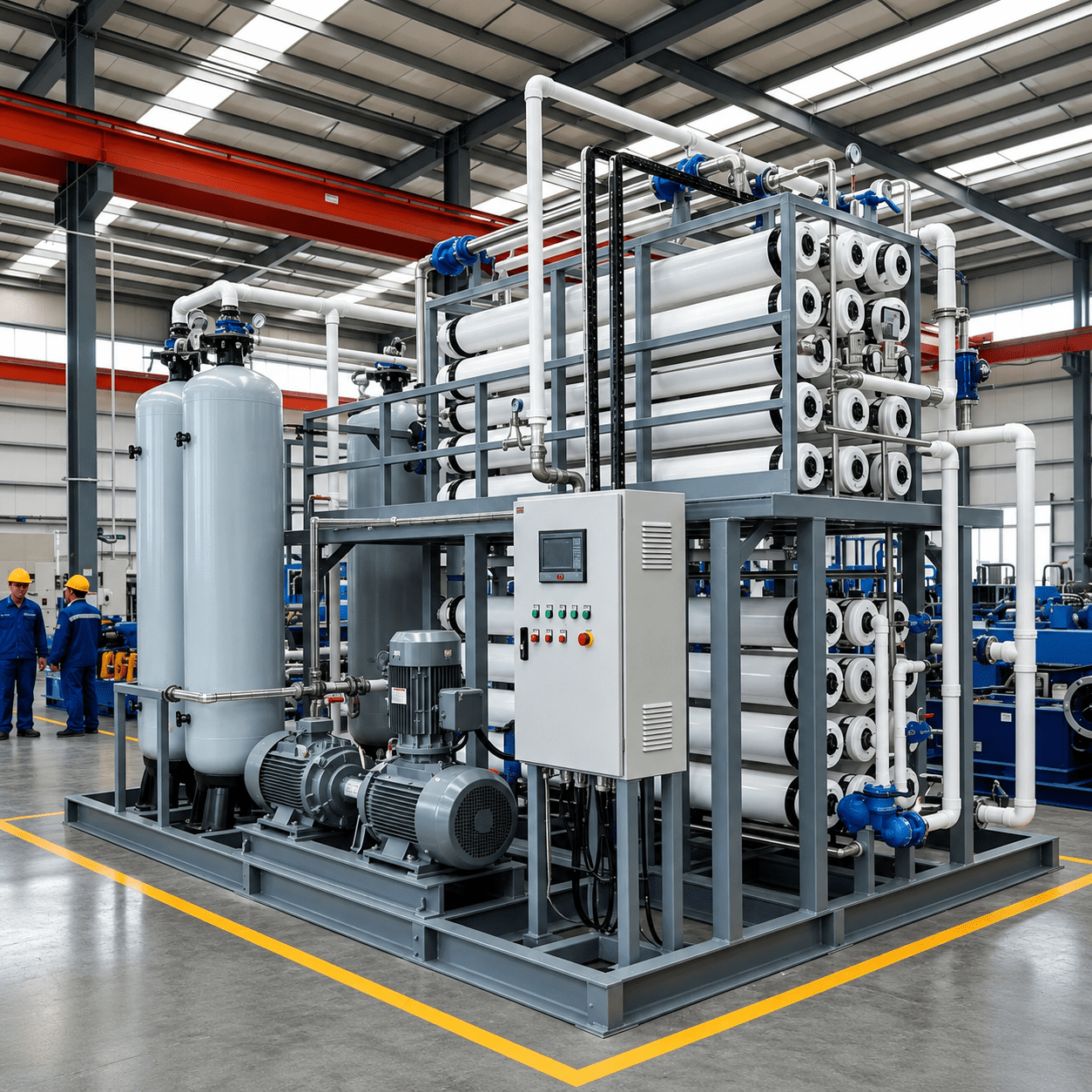 Reverse-osmosis water recycling plant — 90% production water recycled through RO and UV treatment at Ecodyne palm leaf plate manufacturing facility Karnataka