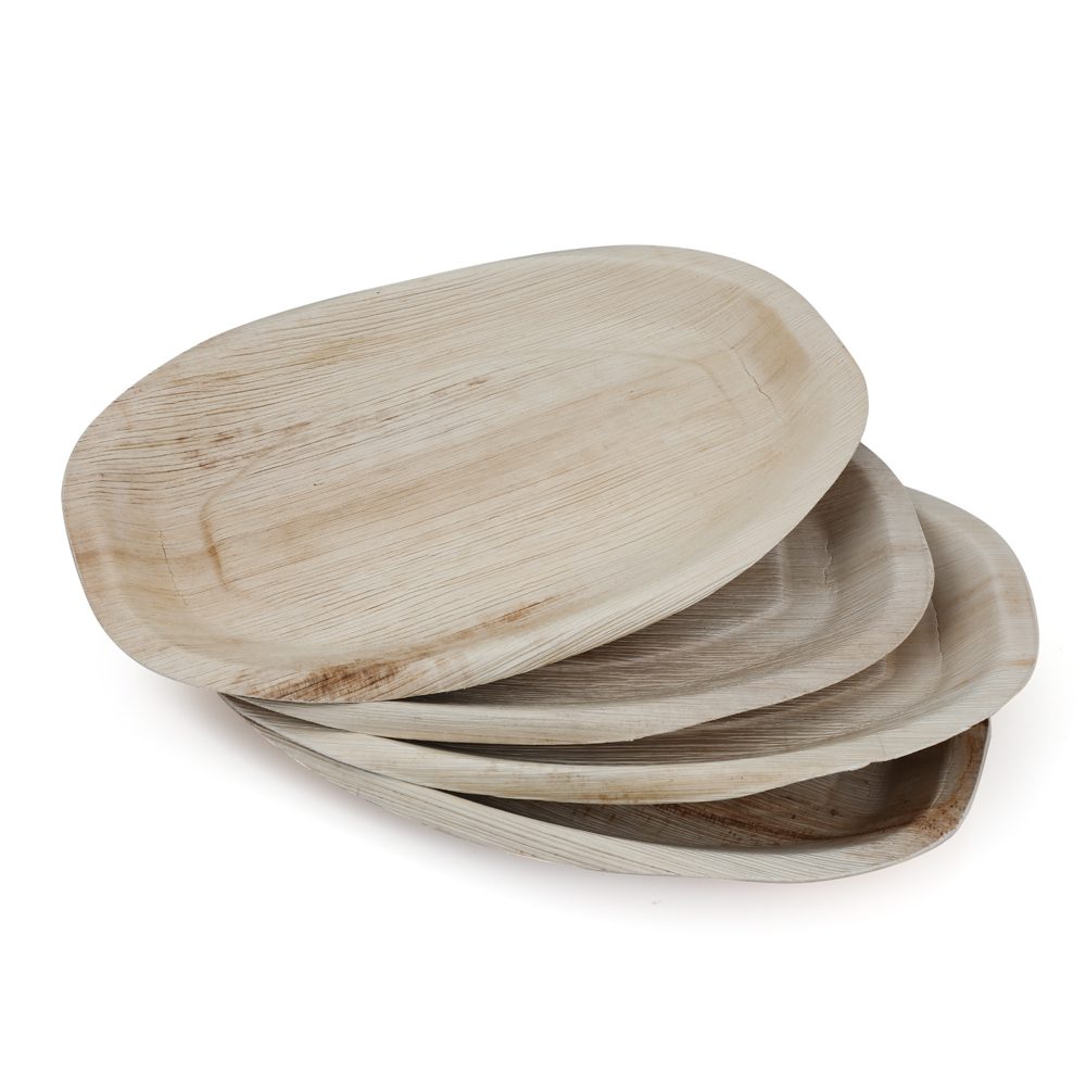 Palletised palm leaf oval platters packed for FOB CIF palm leaf export from New Mangalore Port
