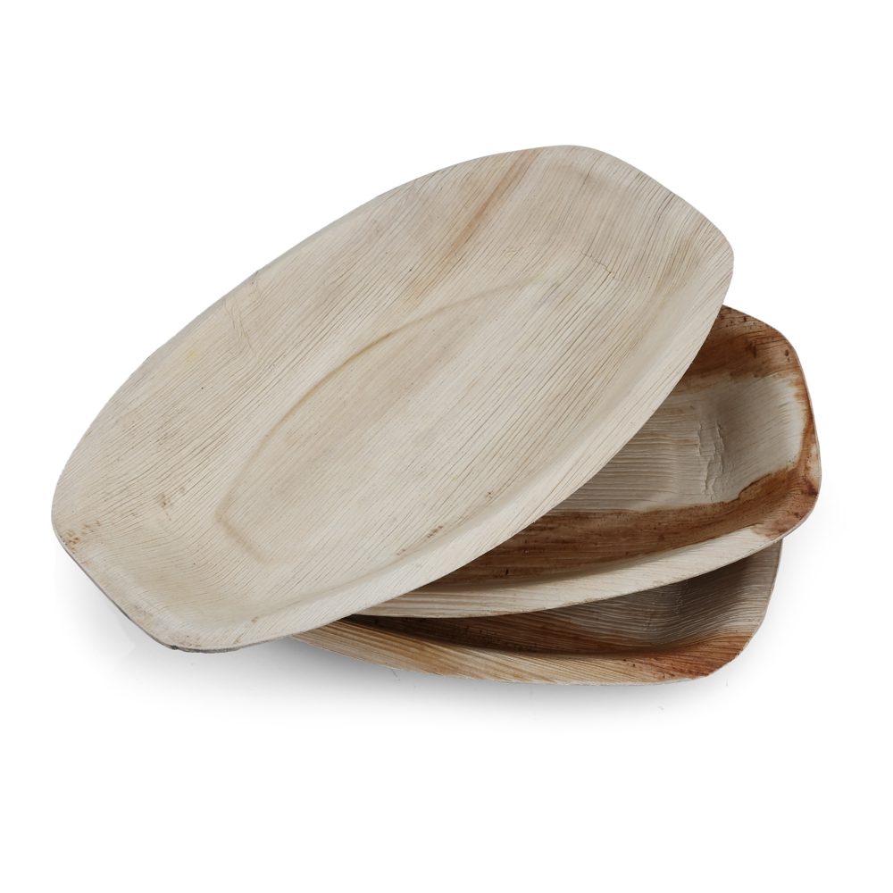 Stacked palm leaf oval platters illustrating palm leaf lead time payment terms cycle from production to BL release