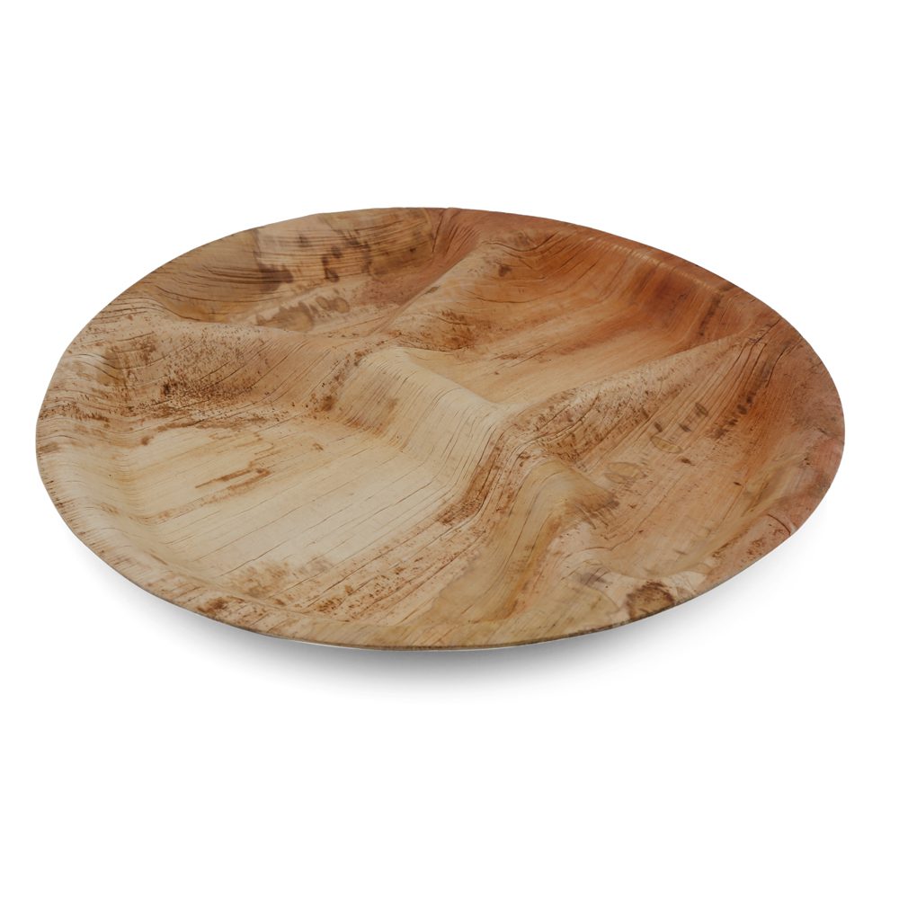 12 inch round 4 compartment palm leaf plate — Ecodyne wholesale partition plates HoReCa catering