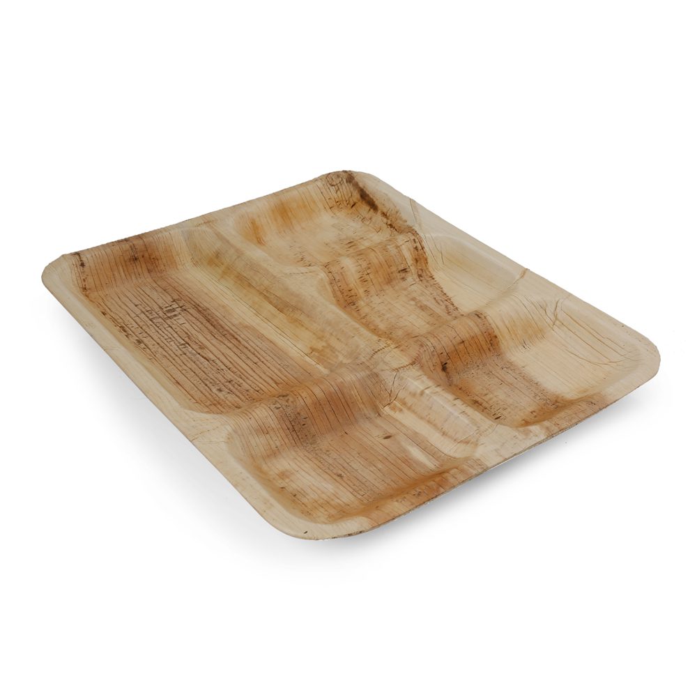 12 by 10 inch rectangular 5 compartment palm leaf thali plate — Ecodyne wholesale thali plate manufacturer
